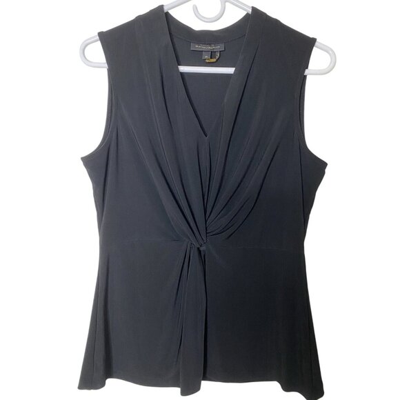 Donna Karan Twist Front Jersey Top XS Black Sleeveless Stretch V-Neck Minimalist - Picture 1 of 7